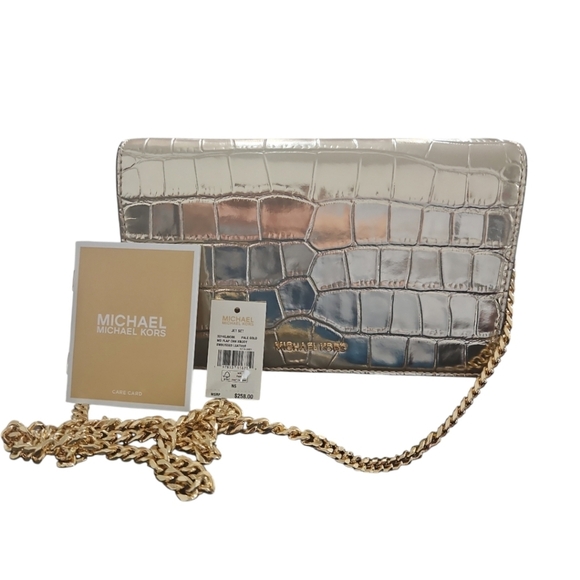 MICHAEL Michael Kors Medium Metallic Crocodile Embossed Leather Crossbod… - Picture 6 of 9